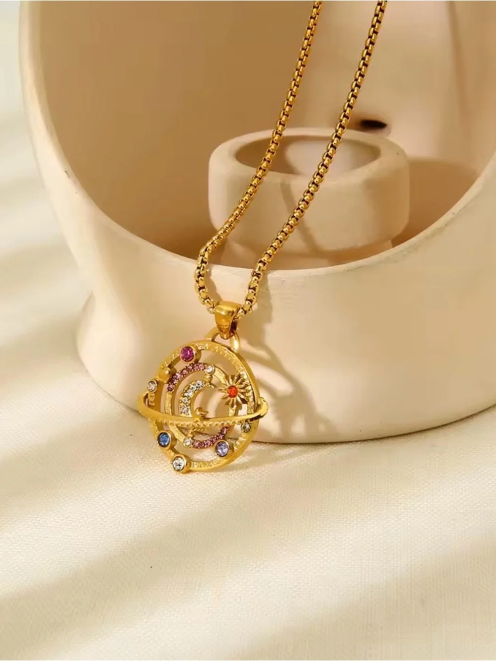 NEW 18K Gold Plated Moon Star Planet Necklace Stainless Steel